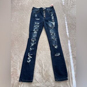 Rue21 Dark Blue Distressed Skinny Jeans
